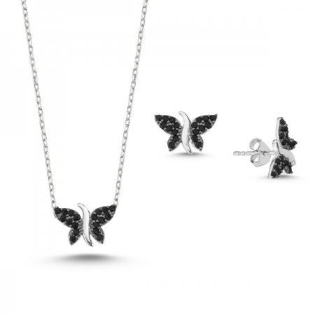 Set argint 925 rodiat cu fluturi si zirconii negre - Be Nature STU0004 [0]